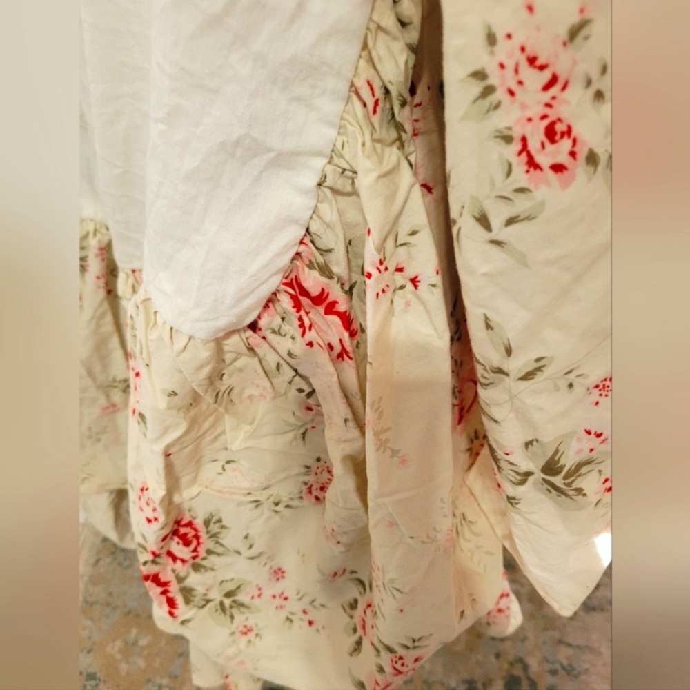 Vintage Garden Kind Bed Skirt dust ruffle floral cream pink roses